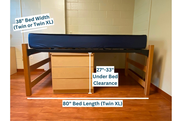Measurements for space under a Twin XL dorm bed
